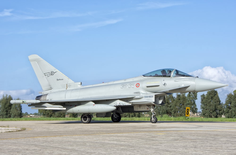 An Italian Air Force F-2000 Typhoon at Trapani Air Base Italy Canvas Art - Giovanni CollaStocktrek Images (17 x 12)