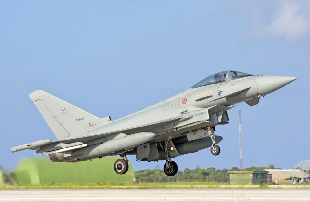 An Italian Air Force F-2000 Typhoon at Trapani Air Base Italy Canvas Art - Giovanni CollaStocktrek Images (34 x 23)