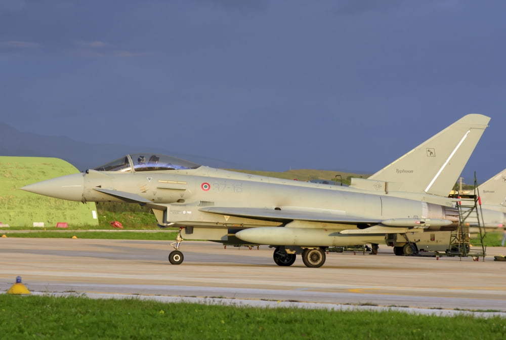 An Italian Air Force F-2000 Typhoon at Trapani Air Base Italy Canvas Art - Giovanni CollaStocktrek Images (34 x 23)
