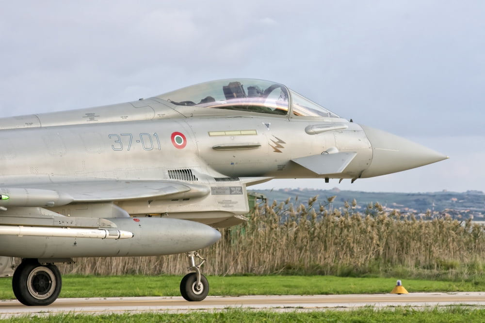 An Italian Air Force F-2000 Typhoon at Trapani Air Base Italy Canvas Art - Giovanni CollaStocktrek Images (34 x 23)