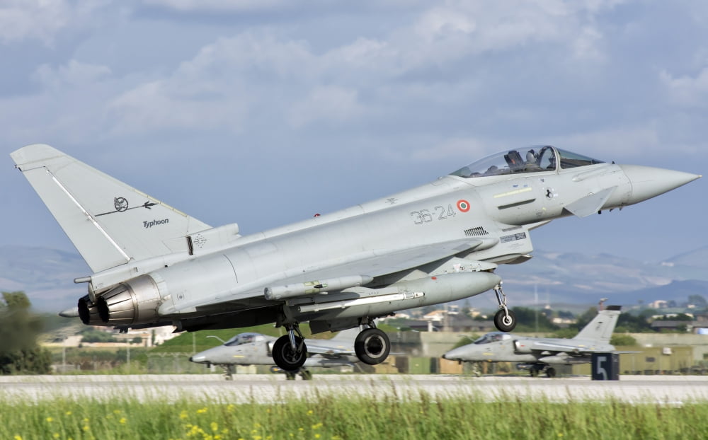 An Italian Air Force F-2000 Typhoon at Trapani Air Base Italy Canvas Art - Giovanni CollaStocktrek Images (35 x 22)