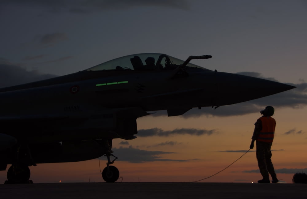 An Italian Air Force F-2000 Typhoon at Trapani Air Base Italy Canvas Art - Giovanni CollaStocktrek Images (35 x 23)