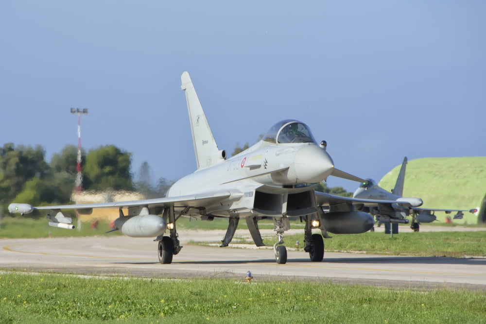An Italian Air Force F-2000 Typhoon taxiing at Trapani Air Base Italy Canvas Art - Giovanni CollaStocktrek Images (17 x 12)