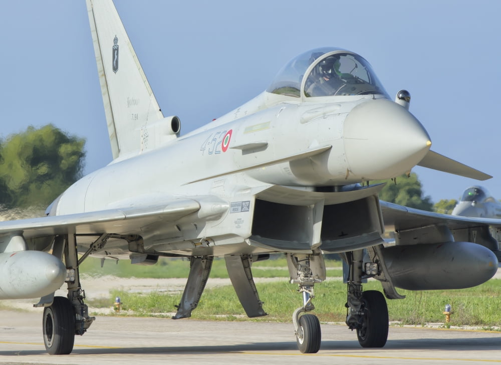 An Italian Air Force F-2000 Typhoon taxiing at Trapani Air Base Italy Canvas Art - Giovanni CollaStocktrek Images (33 x 24)