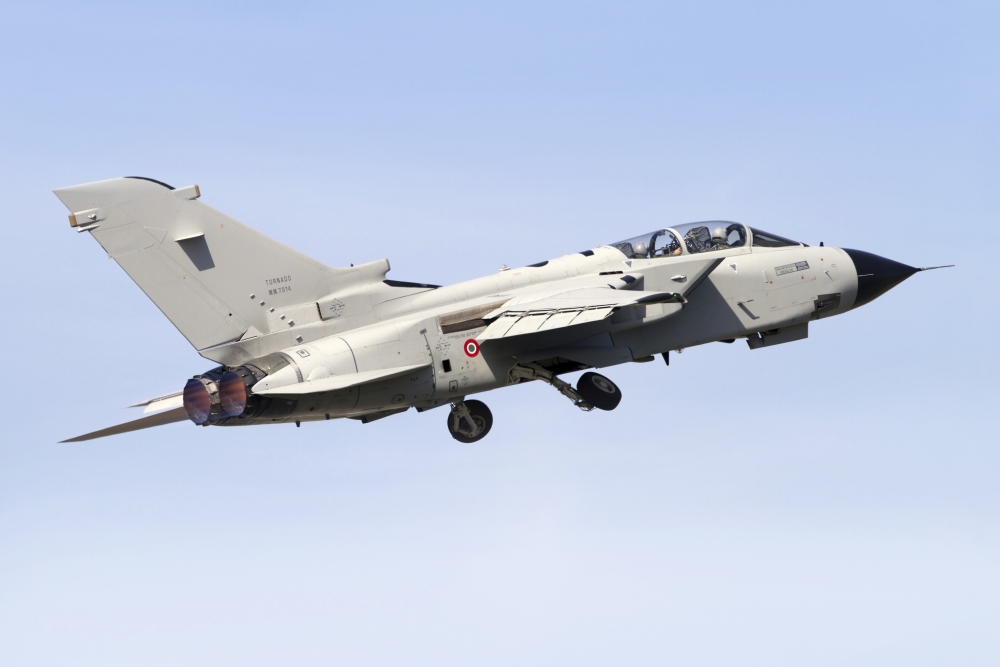 An Italian Air Force Panavia Tornado IDS MLU taking off Italy Canvas Art - Luca NicolottiStocktrek Images (17 x 12)