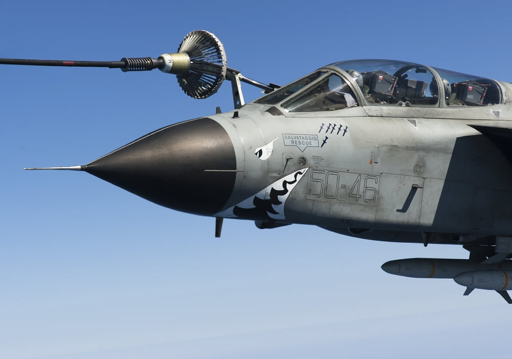 An Italian Air Force Tornado IDS conducts in-flight refueling Canvas Art - Gert KromhoutStocktrek Images (34 x 24)