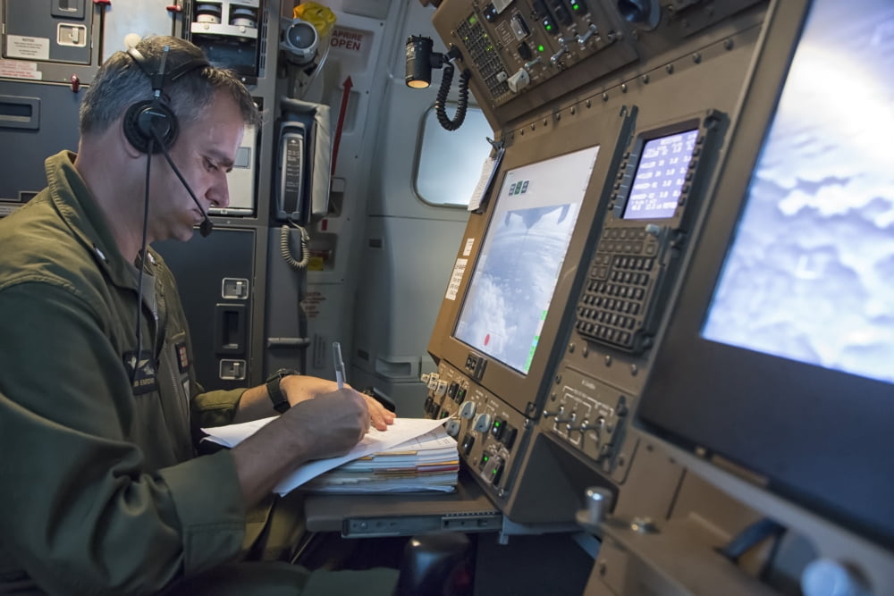 An Italian Air Force boom operator inside a KC-767 tanker Canvas Art - Giovanni CollaStocktrek Images (17 x 12)