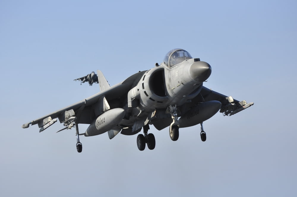 An Italian Navy Av-8B Harrier II prepares for landing Canvas Art - Giorgio CiariniStocktrek Images (17 x 12)