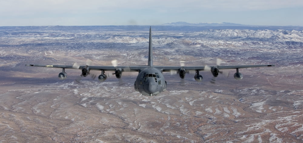 An MC-130 aircraft manuevers during a training mission over New Mexico Canvas Art - HIGH-G ProductionsStocktrek Images (21 x 10)