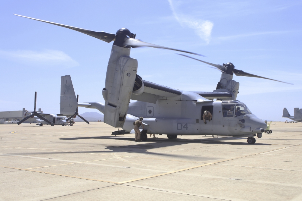 An MV-22 Osprey taxiing at Marine Corps Air Station Miramar Canvas Art - Timm ZiegenthalerStocktrek Images (35 x 23)