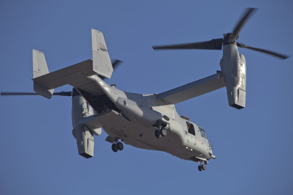 An MV-22B Osprey prepares for landing Canvas Art - Timm ZiegenthalerStocktrek Images (35 x 23)