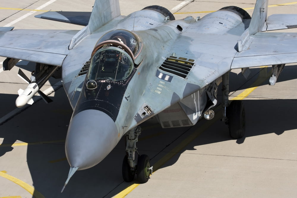 An MiG-29 aircraft with one AA-10 Alamo missile Canvas Art - Anton BalakchievStocktrek Images (35 x 24)