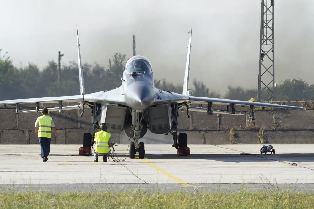 An MiG-29 jet fighter of the Bulgarian Air Force Canvas Art - Anton BalakchievStocktrek Images (17 x 12)