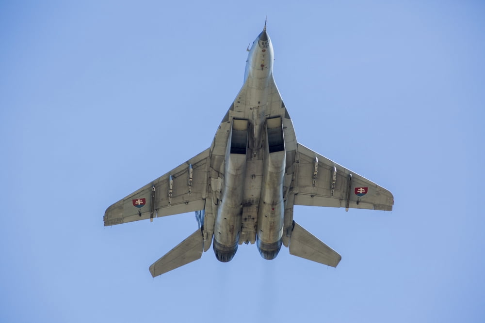 An MiG-29AS Fulcrum of the Slovak Air Force in flight Canvas Art - Timm ZiegenthalerStocktrek Images (34 x 23)