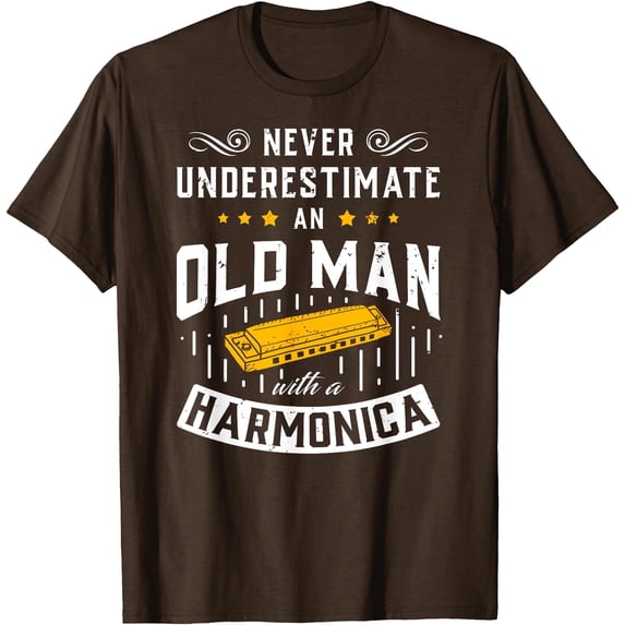 An Old Man With A Harmonica Music Musician Gift Softstyle Unisex T-Shirt,Dark Chocolate Color,Size 2XL