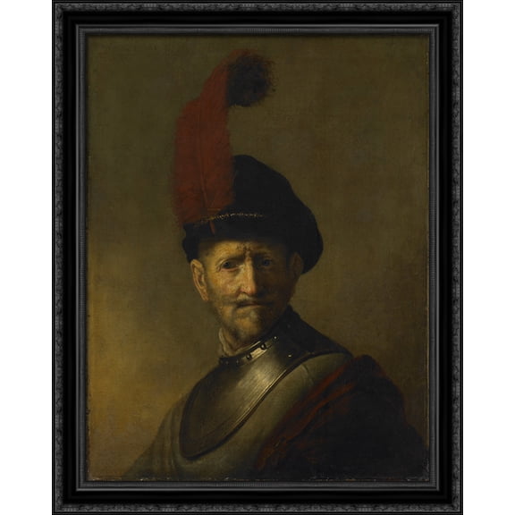 An Old Man in Military Costume (formerly called Portrait of Rembrandt's Father) 28x34 Large Black Ornate Wood Framed Canvas Art by Rembrandt