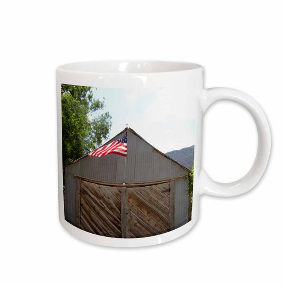 3drose, an Old Shack with a Crisp American Flag Flying Near and a Tree, 11oz Mug