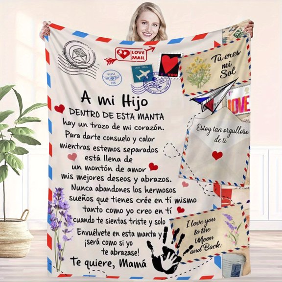 An Old Spanish Love Letter Themed Flannel Blanket - Soft, Comfortable, All Season Comfort Knitted Polyester Bed Blanket - Machine Washable