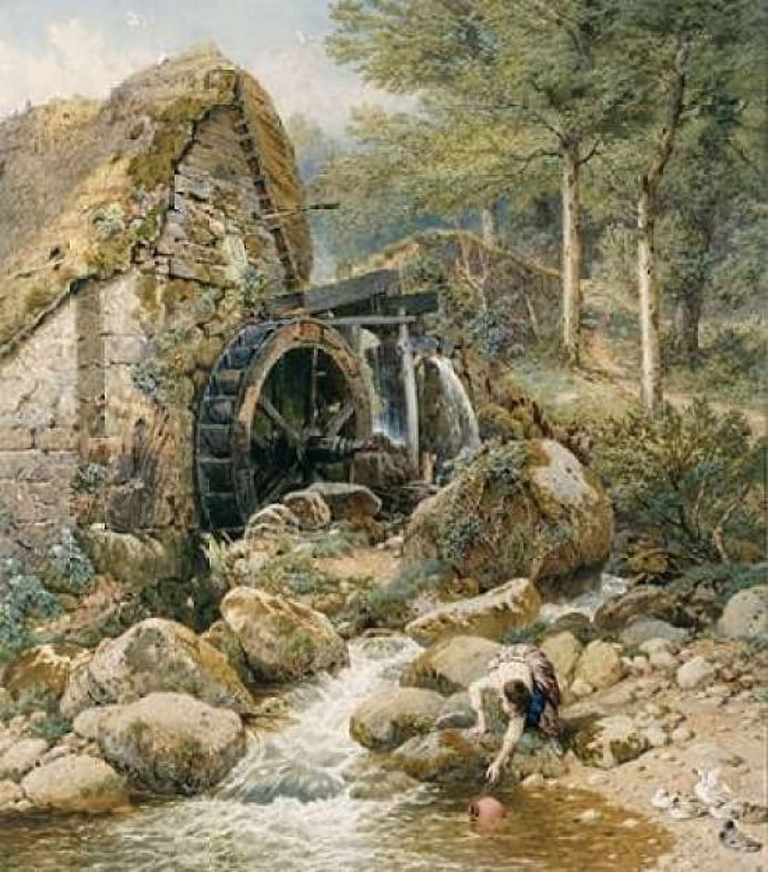 An Old Water Mill Canvas Art - Myles Birket Foster (24 x 24)