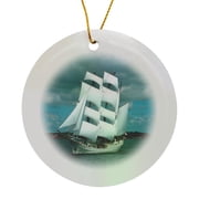 3drose, an Old Whaling Ship, Circle Porcelain Ornament