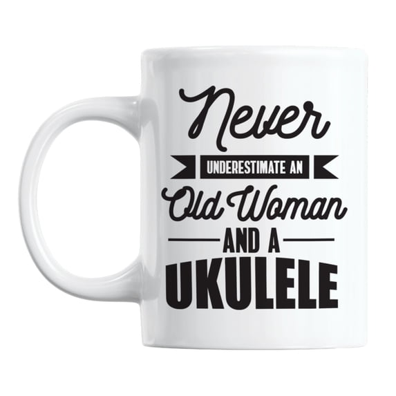 An Old Woman and a Ukulele White Ceramic Coffee & Tea Mug Cup (11oz)