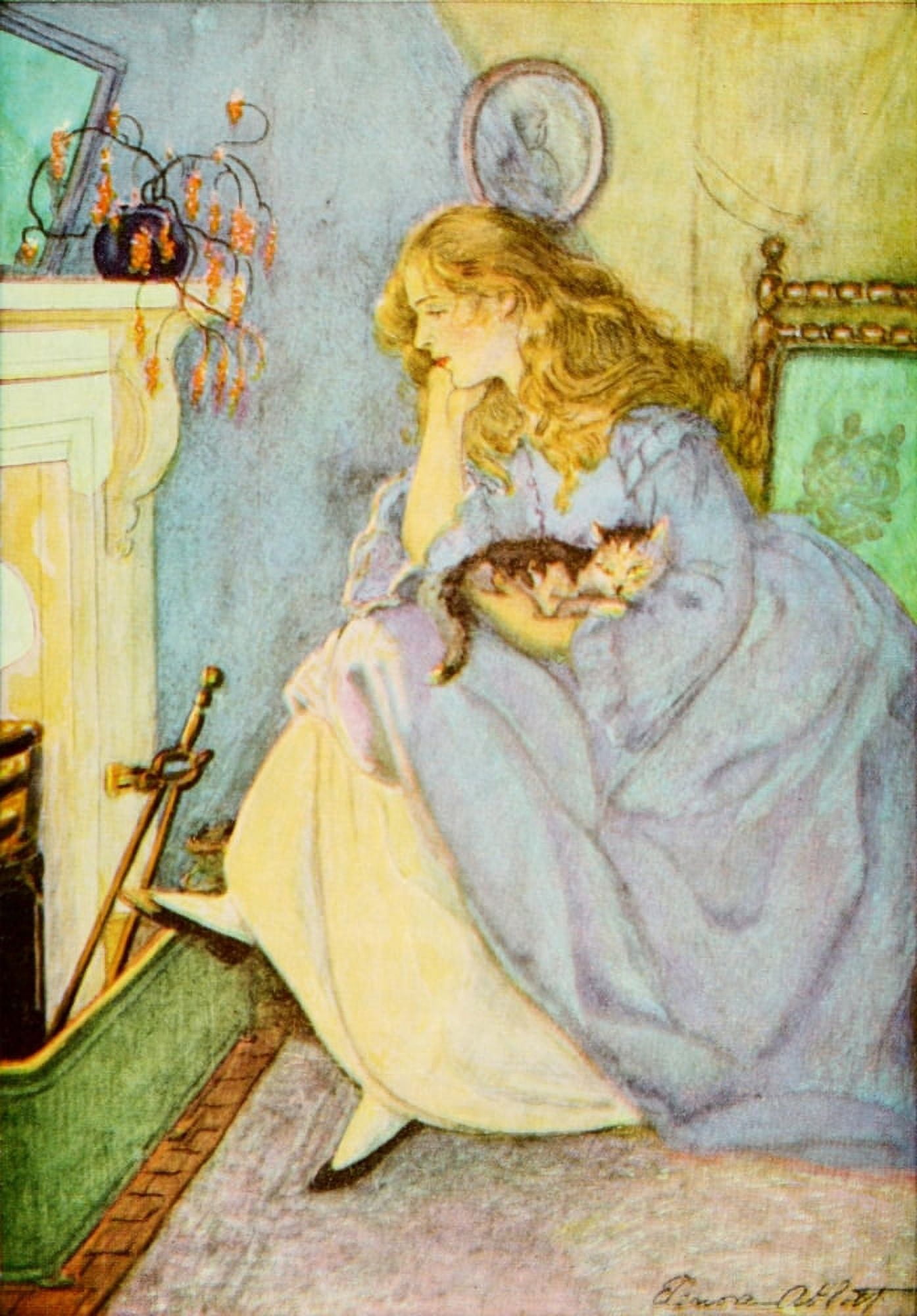 An Old-fashioned Girl 1911 Oh Puss what a fool I am Canvas Art - Elenore Plaisted Abbott (18 x 24)