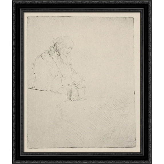 An Old man Resting his Hands Upon a Book 28x34 Large Black Ornate Wood Framed Canvas Art by Rembrandt
