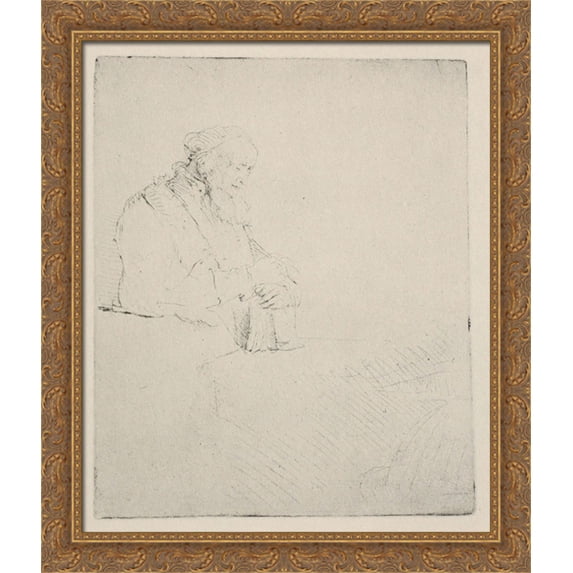 An Old man Resting his Hands Upon a Book 28x34 Large Gold Ornate Wood Framed Canvas Art by Rembrandt