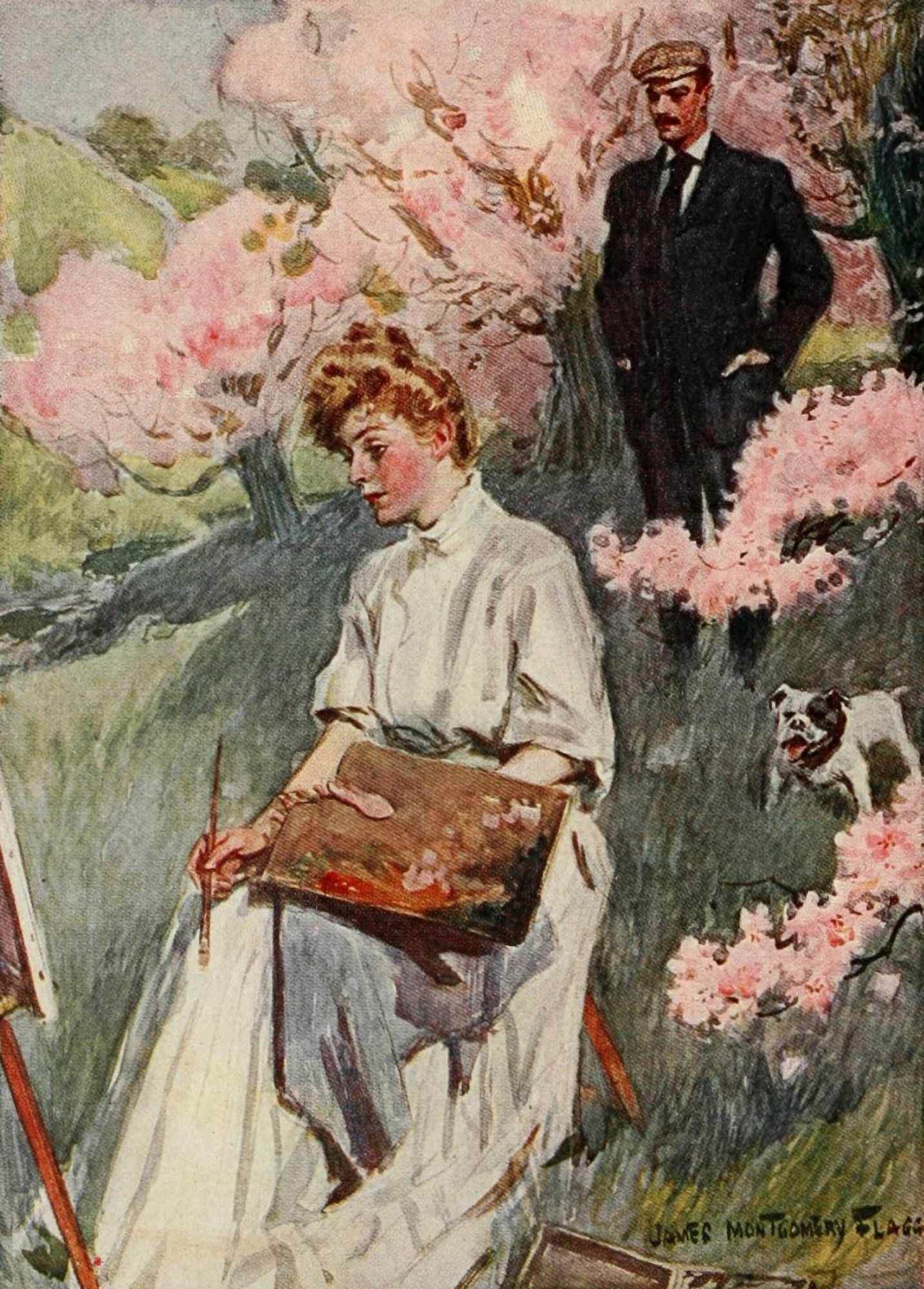 An Orchard Princess 1905 Artist at work Canvas Art - James Montgomery Flagg (18 x 24)