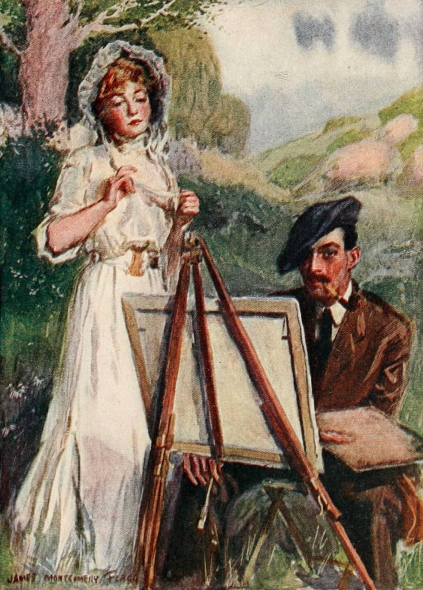 An Orchard Princess 1905 Man artist at work Canvas Art - James Montgomery Flagg (24 x 36)