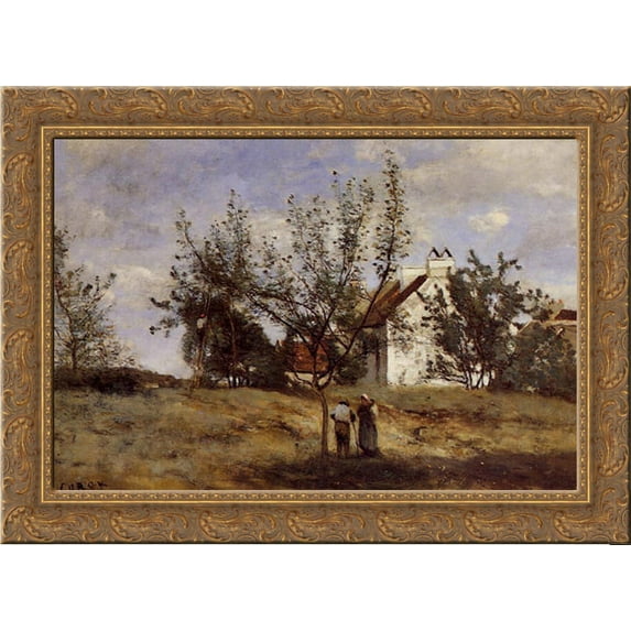 An Orchard at Harvest Time 24x19 Gold Ornate Wood Framed Canvas Art by Corot, Jean Baptiste Camille