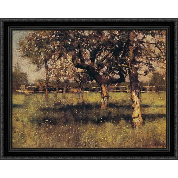 An Orchard in May 34x28 Large Black Ornate Wood Framed Canvas Art by Sir George Clausen