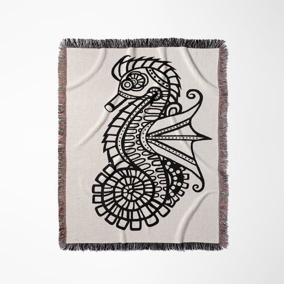 An Outline Of My Steampunk Seahorse, Woven Blanket