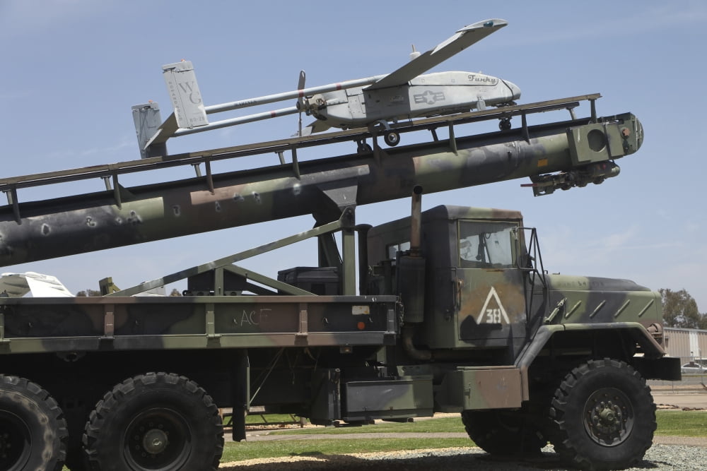 An RQ-2B Pioneer UAV on an M927 logistics truck Canvas Art - Timm ZiegenthalerStocktrek Images (18 x 12)