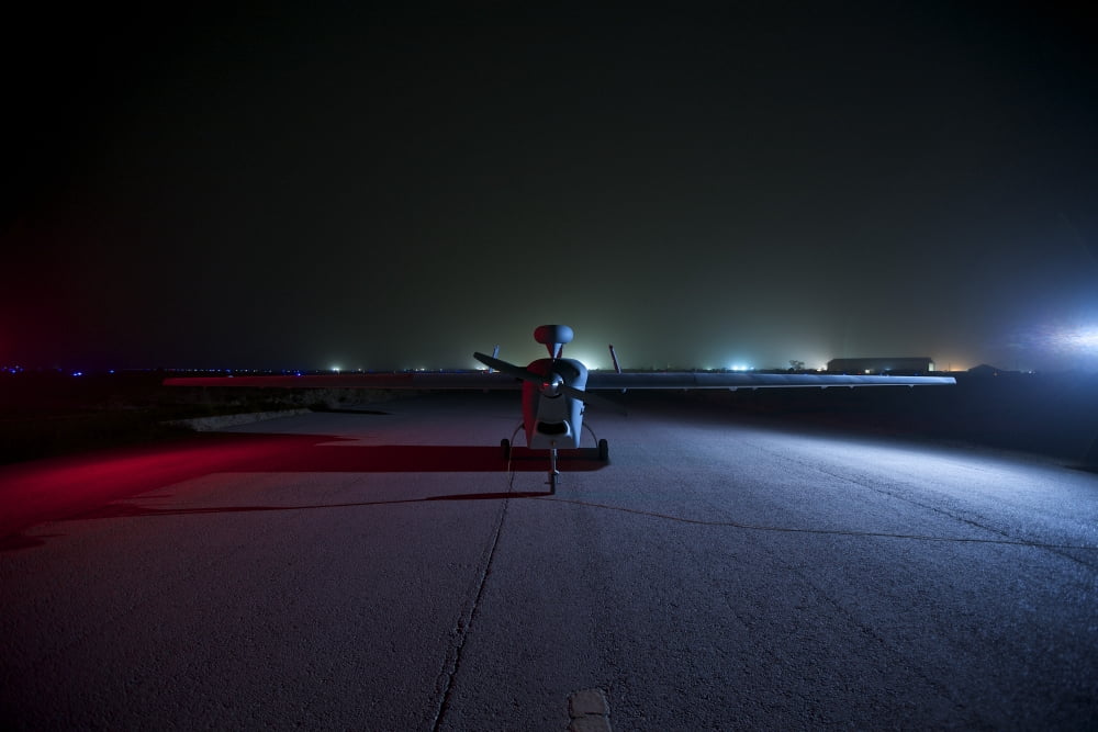 An RQ-5 Hunter unmanned aerial vehicle at Camp Speicher Iraq Canvas Art - Terry MooreStocktrek Images (35 x 23)