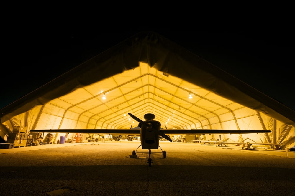 An RQ-5 Hunter unmanned aerial vehicle at Camp Speicher Iraq Canvas Art - Terry MooreStocktrek Images (35 x 23)