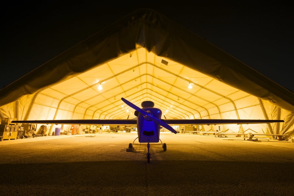 An RQ-5 Hunter unmanned aerial vehicle at Camp Speicher Iraq Canvas Art - Terry MooreStocktrek Images (35 x 23)