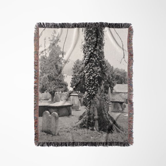 An Unsaturated Graveyard With Vines Growing Up A Tree In Ireland, Woven Blanket