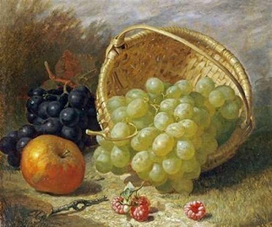 An Upturned Basket of Grapes An Apple and Other Fruit Canvas Art - Eloise Harriet Stannard (24 x 24)