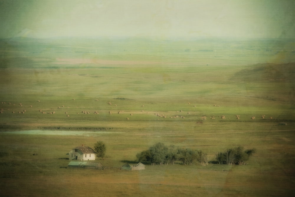 An abandoned farmhouse and the surrounding prairie ranch lands pincher creek alberta canada Canvas Art - Roberta Murray  Design Pics (19 x 12)