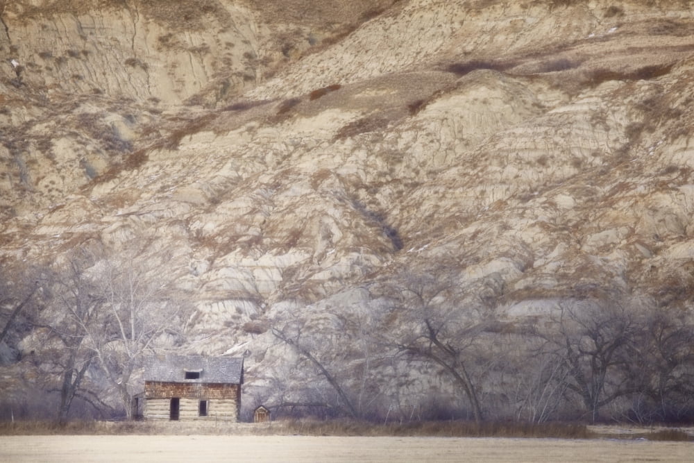 An abandoned farmhouse at the base of the badlands canyons drumheller alberta canada Canvas Art - Roberta Murray Design Pics (38 x 24)