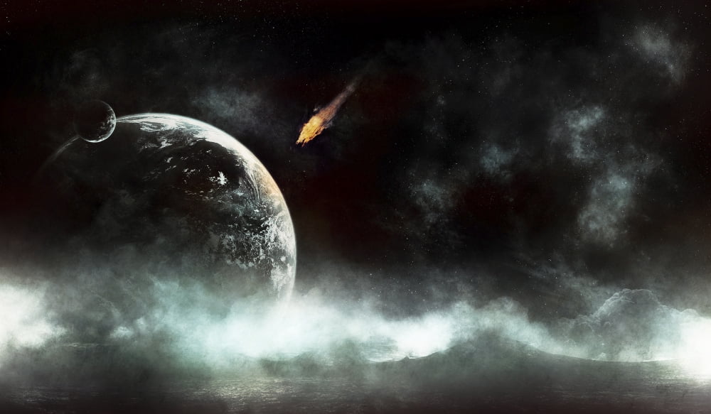 An abandoned planet about to get hit by a gigantic asteroid Canvas Art - Tomasz DabrowskiStocktrek Images (19 x 11)