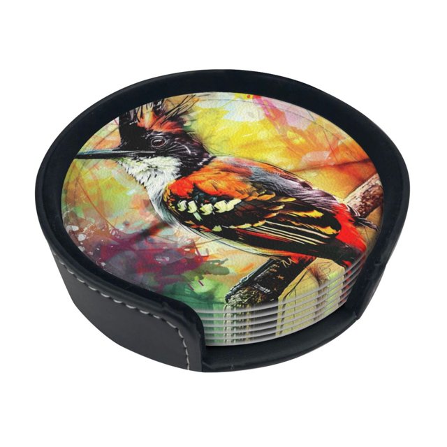 An abstract painting of a bird coasters PU leather bar beer drink