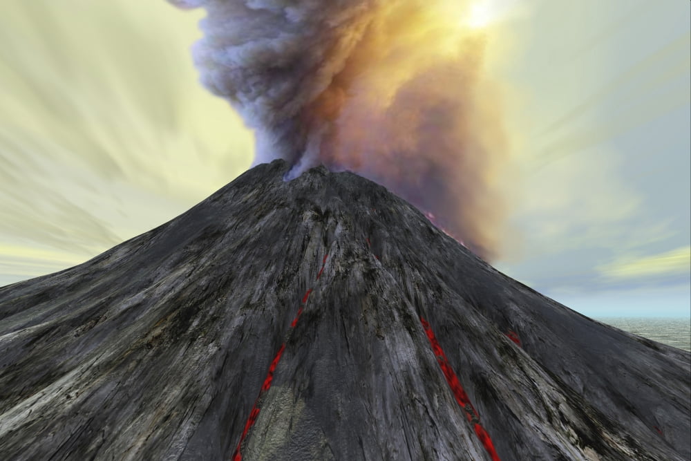 An active volcano belches smoke and ash into the sky Canvas Art - Corey FordStocktrek Images (35 x 23)