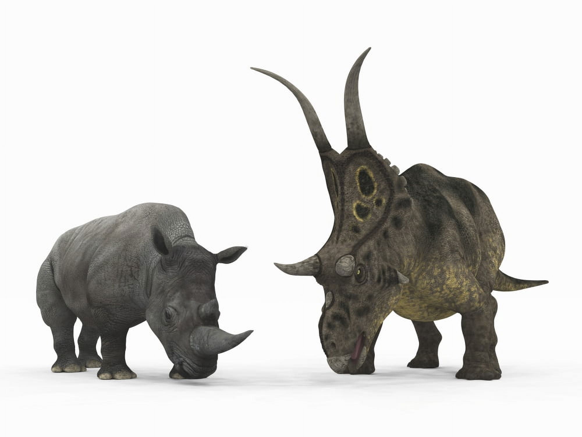 An adult Diabloceratops compared to a modern adult White Rhinoceros Canvas Art - Walter MyersStocktrek Images (33 x 25)