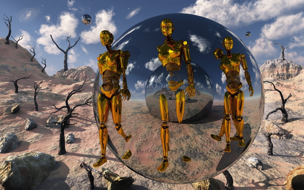 An advanced civilization uses time travel spheres to send out robotic exploration teams Canvas Art - Mark StevensonStocktrek Images (18 x 12)