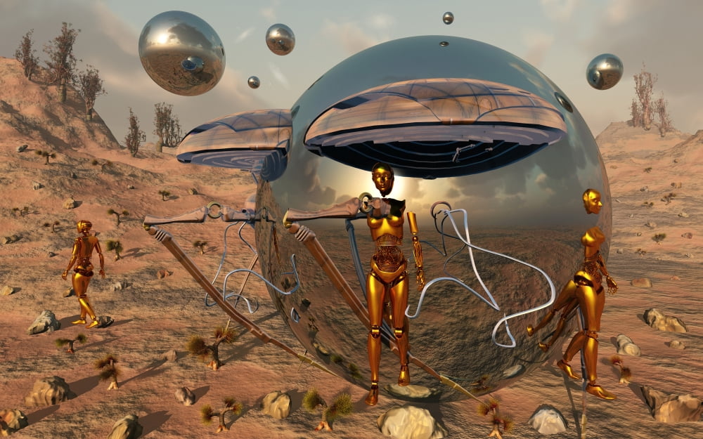 An advanced civilization uses time travel spheres to send out robotic exploration teams Canvas Art - Mark StevensonStocktrek Images (36 x 23)