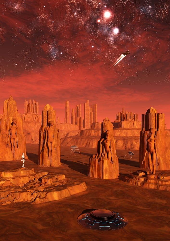 An advanced race exploring the ancient relics of a martian civilization Canvas Art - Mark StevensonStocktrek Images (12 x 17)