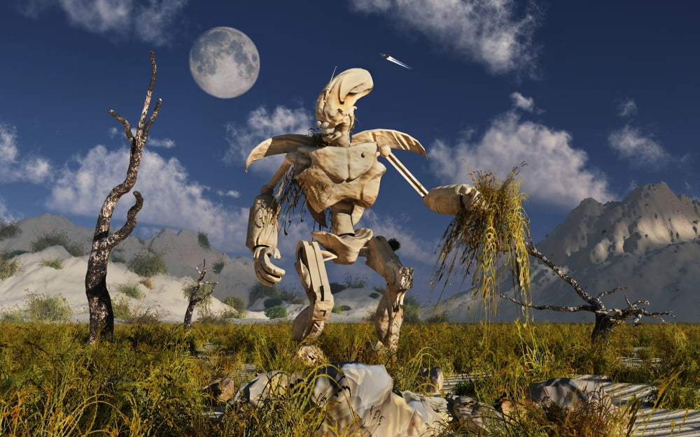An advanced robot on an exploration mission on an alien world Canvas Art - Mark StevensonStocktrek Images (36 x 23)