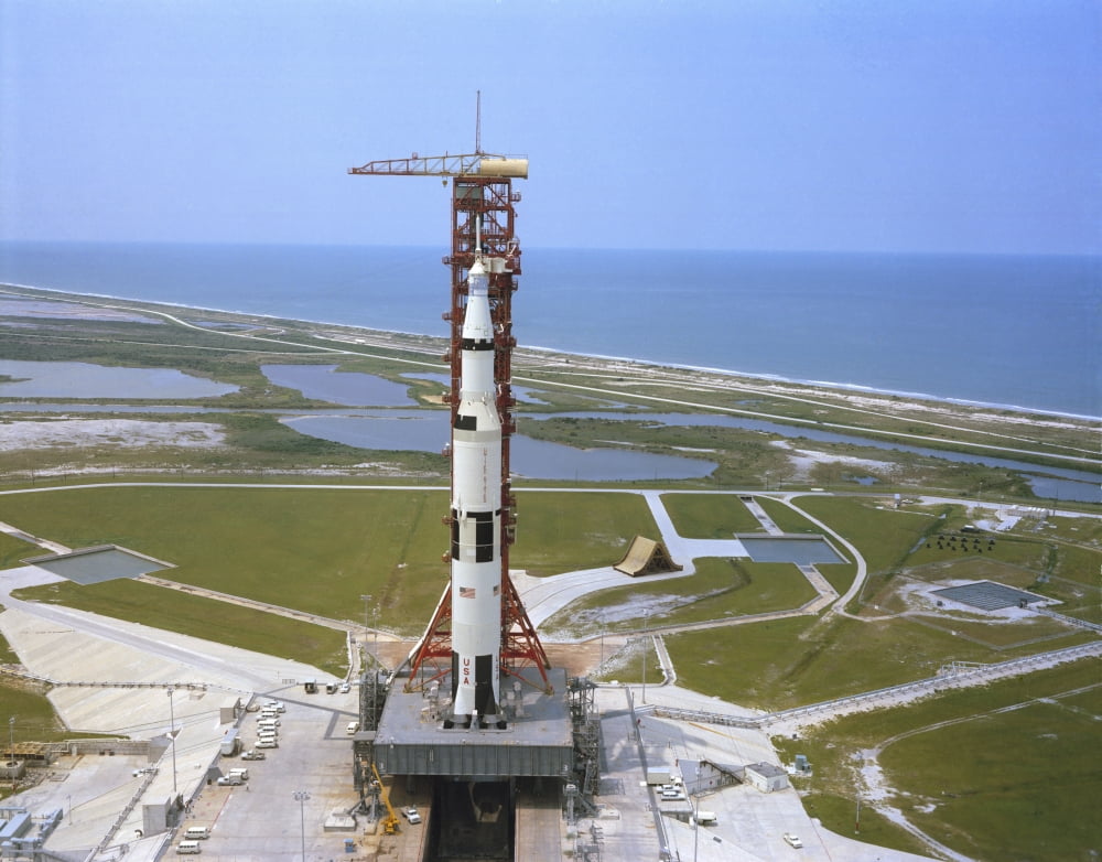 An aerial view of the Apollo 15 spacecraft on its launch pad Canvas Art - Stocktrek Images (32 x 25)
